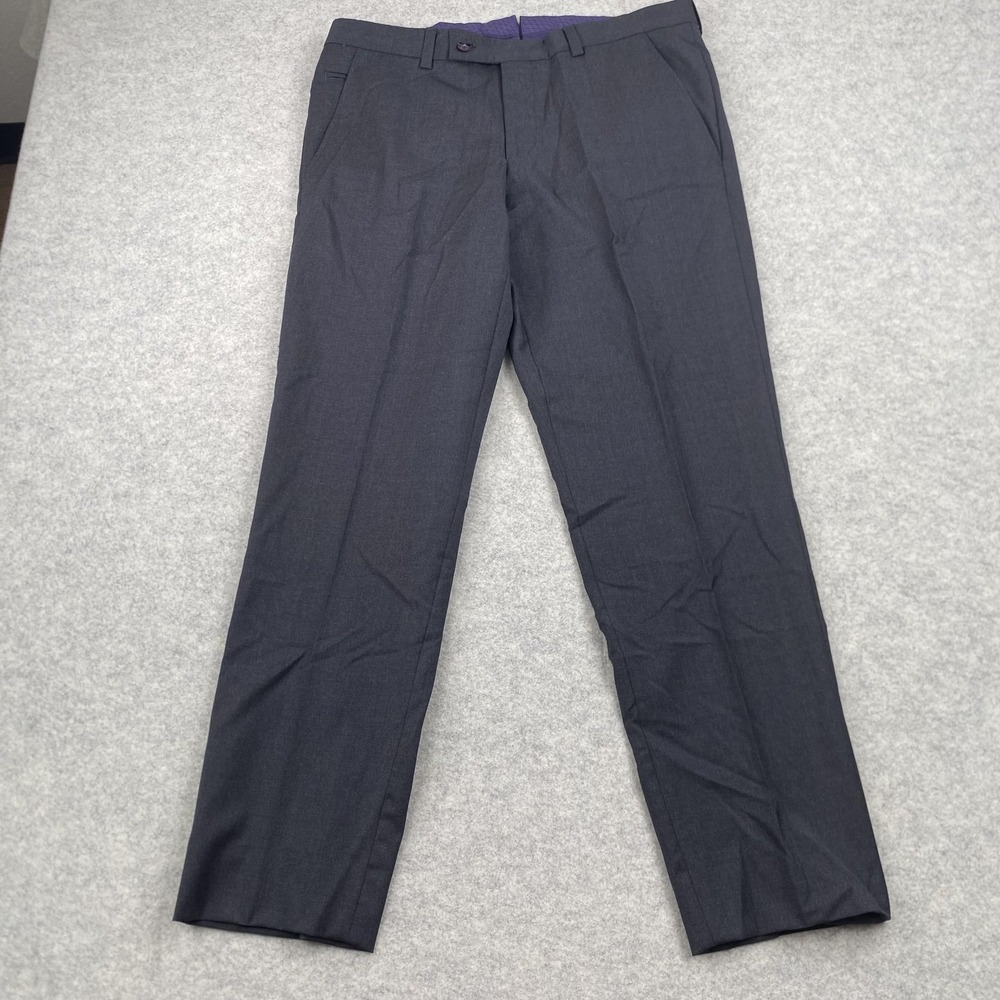 Ted Baker Jerome Pants Mens 34R 35x30 Gray Wool Dress Slacks Flat Front TB691065